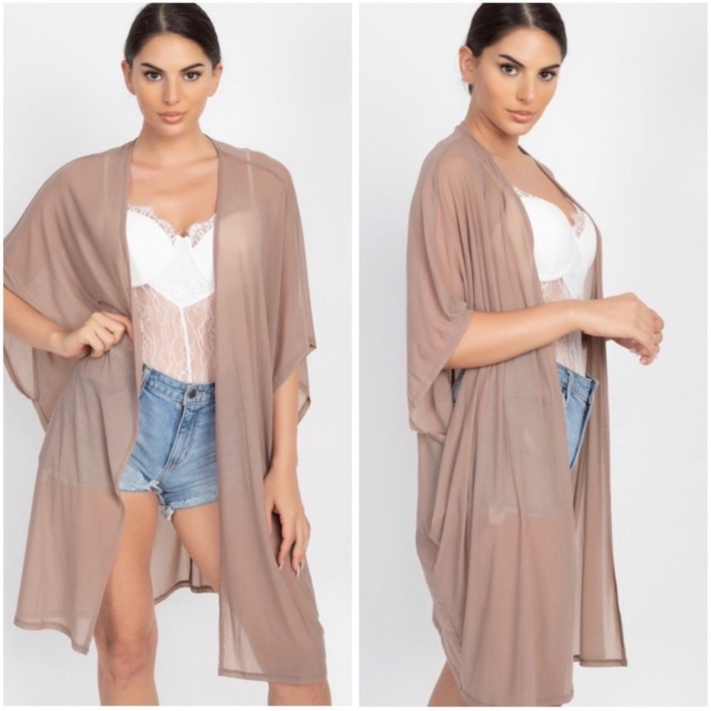 Mesh open front cardigan in cocoa
